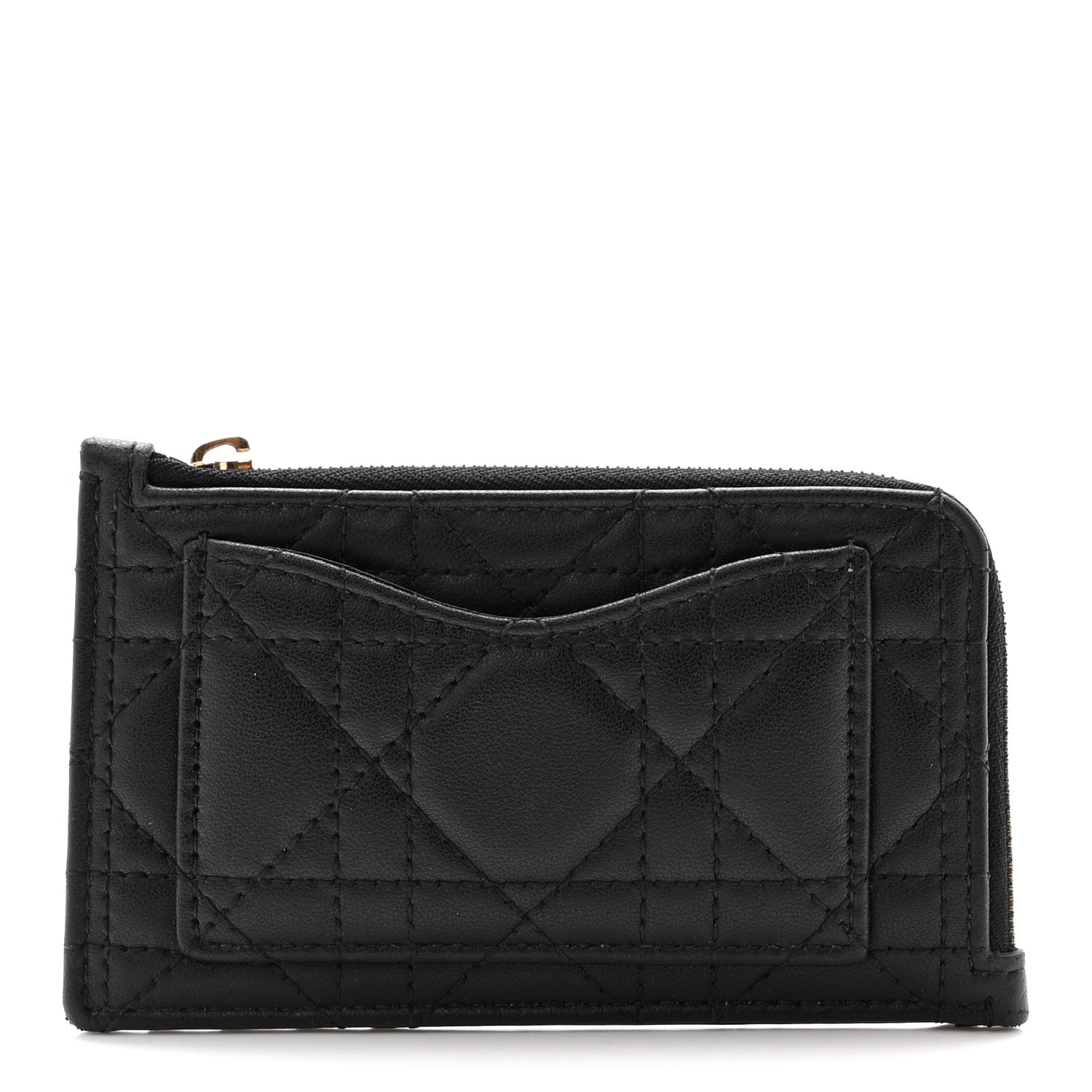 Supple Calfskin Cannage Lady Dior Cosmos Zipped  Holder Black