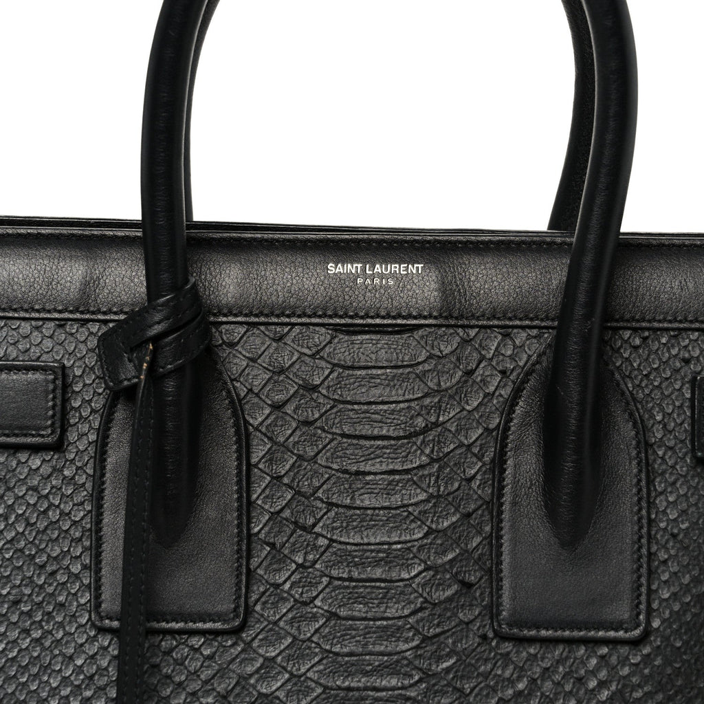 Python Calfskin Embossed Small Sac de Jour Black