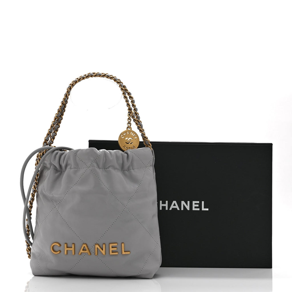 Shiny Calfskin Quilted Mini Chanel 22 Grey