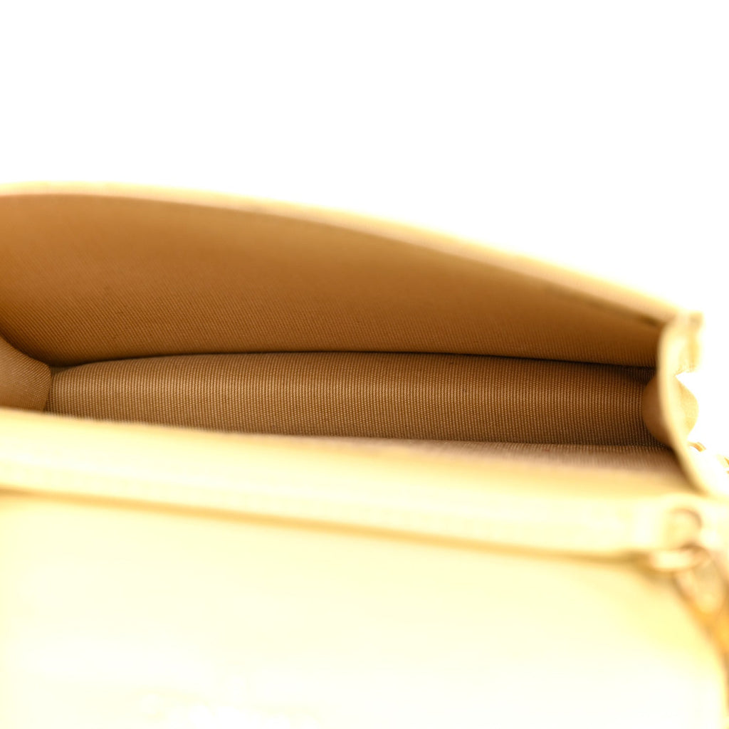 Lambskin Quilted Pearl Crush Clutch With Chain Yellow
