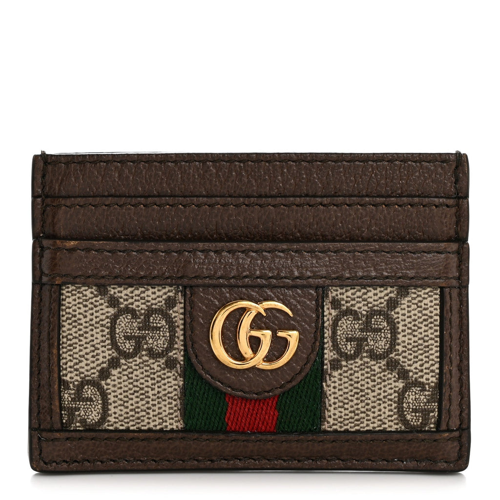 GG Supreme Monogram Textured Dollar Calfskin Ophidia  Holder Beige Ebony New Acero