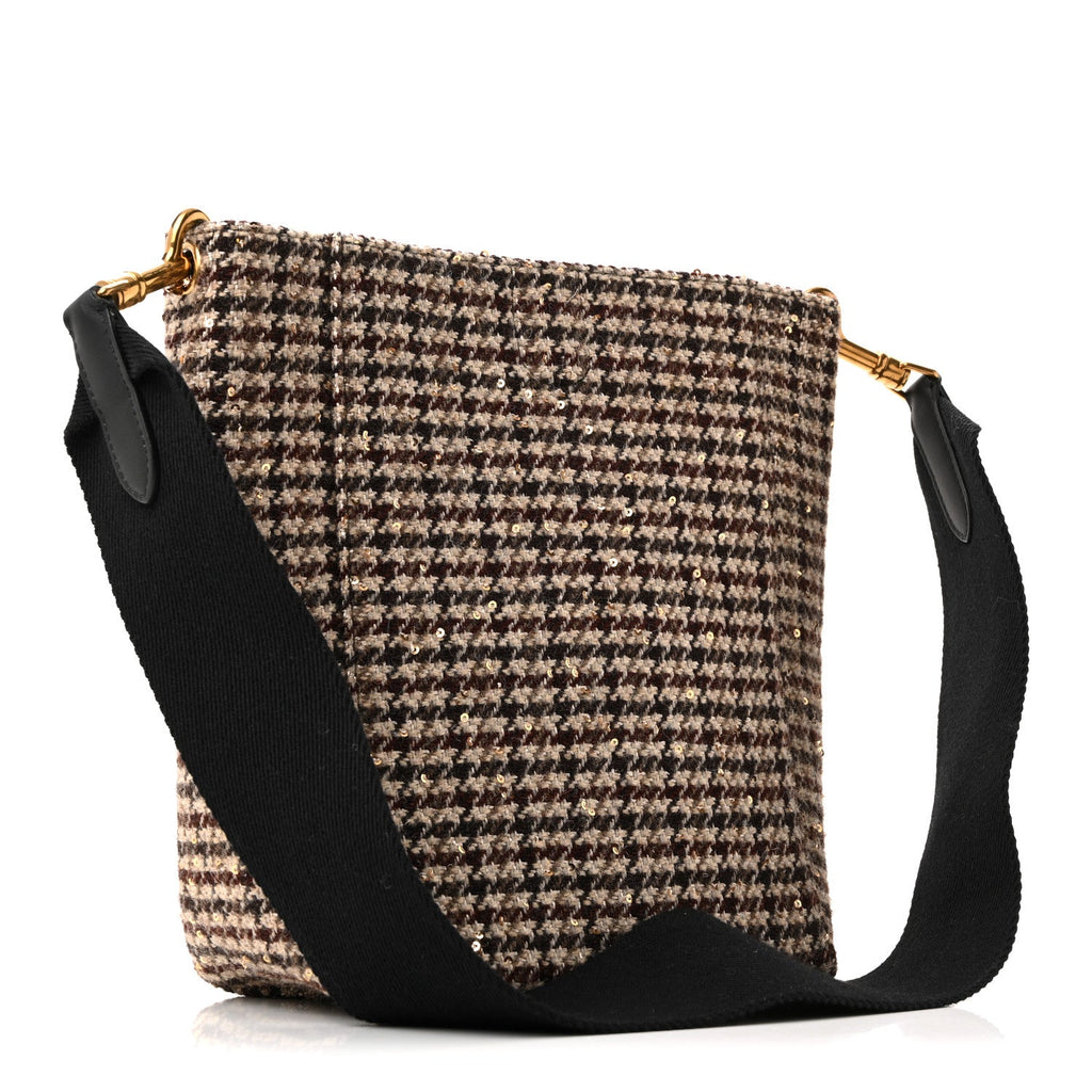 Tweed Small Sangle Bucket Bag Beige