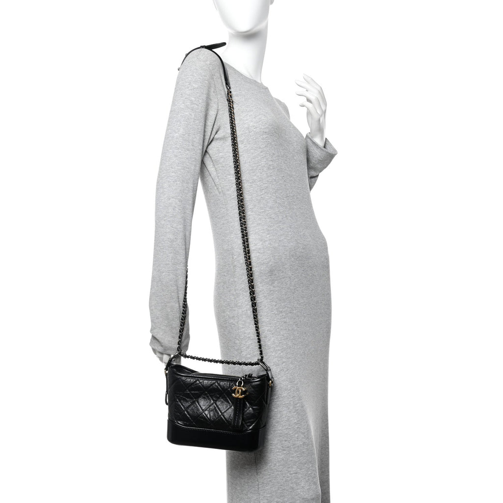 Aged Calfskin Quilted Small Gabrielle Hobo Black