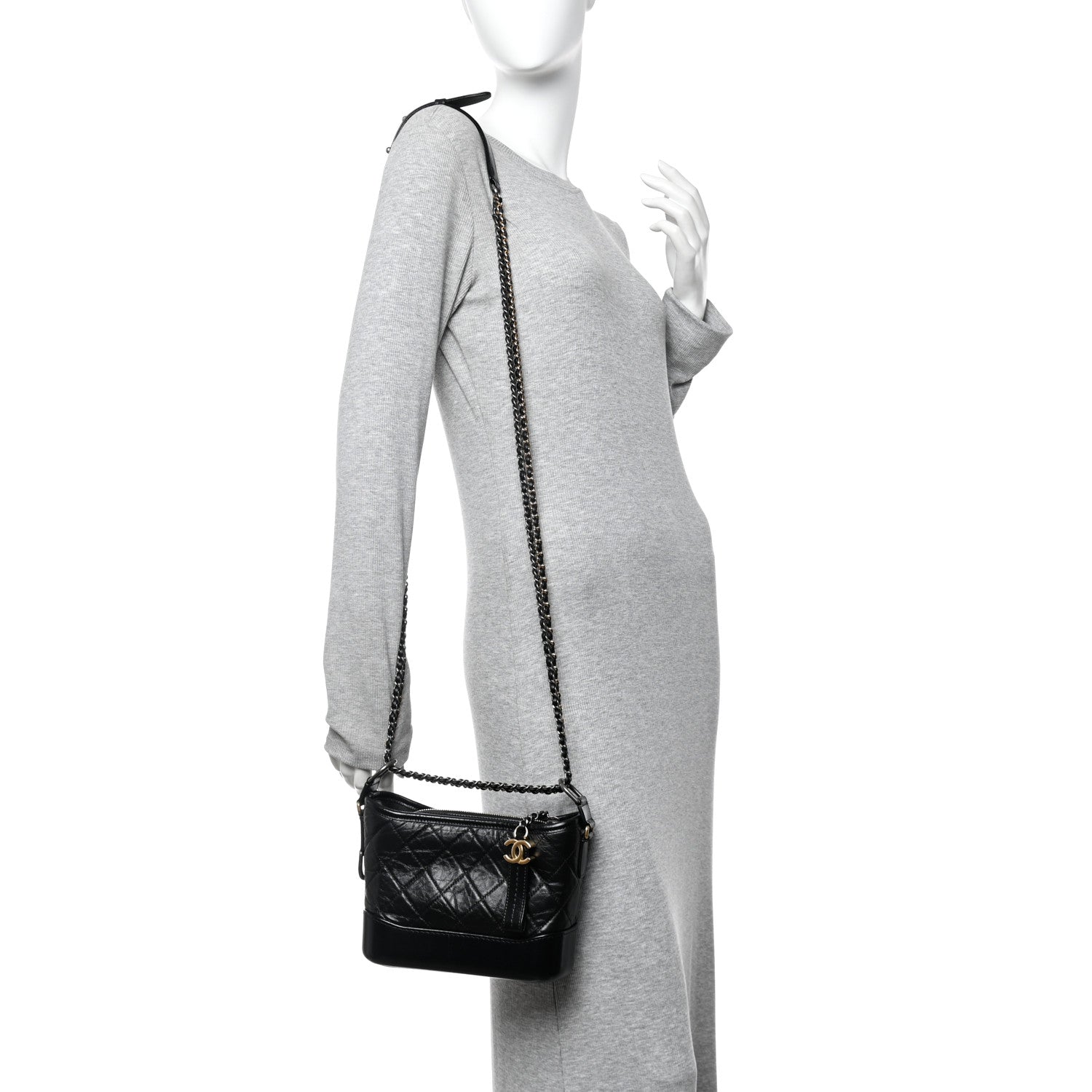 Aged Calfskin Quilted Small Gabrielle Hobo Black