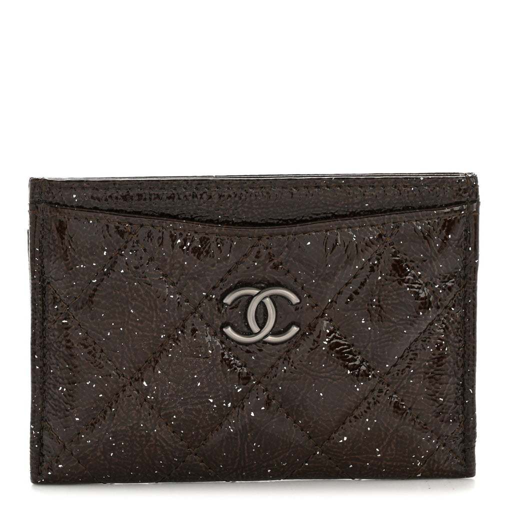 Distressed Patent Quilted  Holder Dark Brown