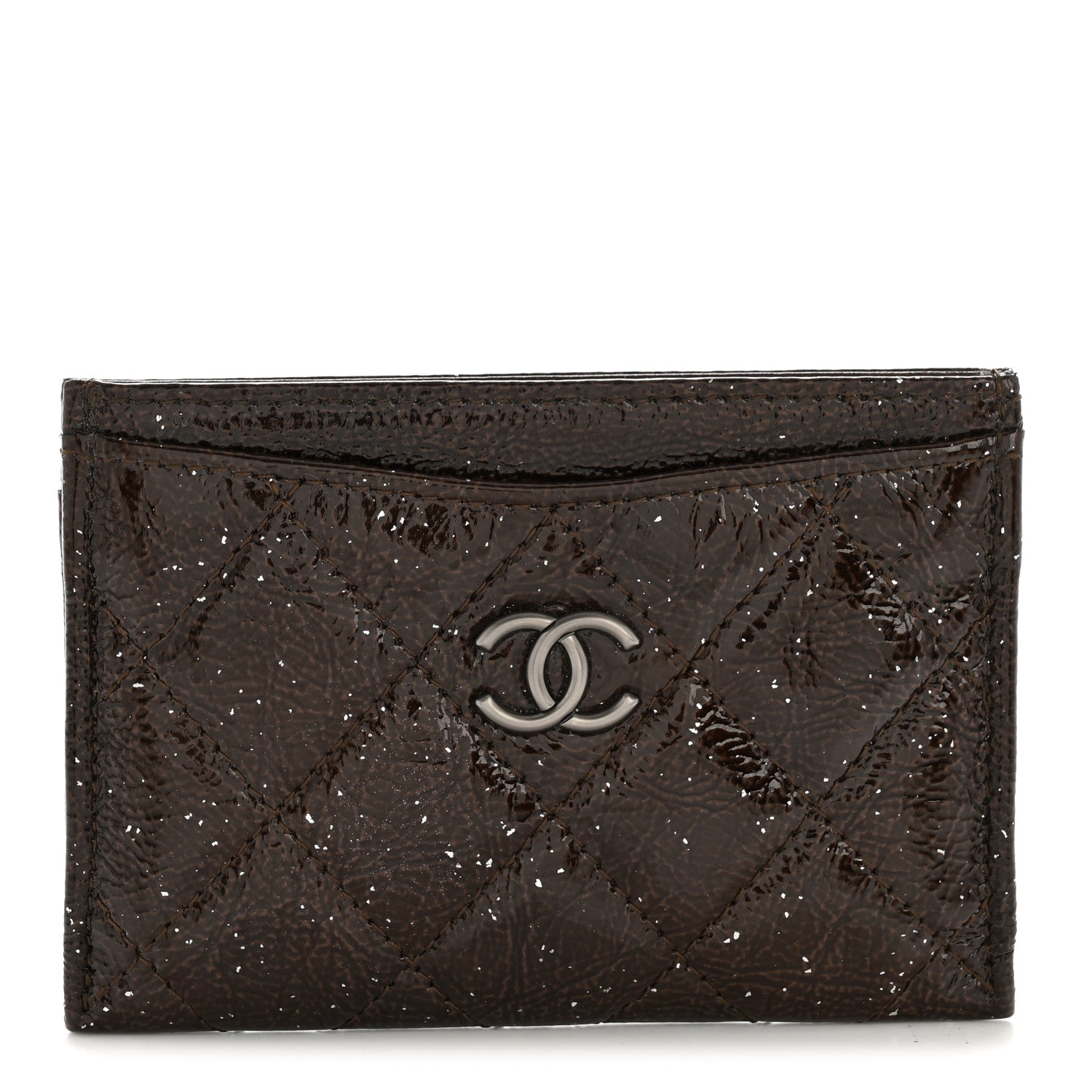 Distressed Patent Quilted  Holder Dark Brown