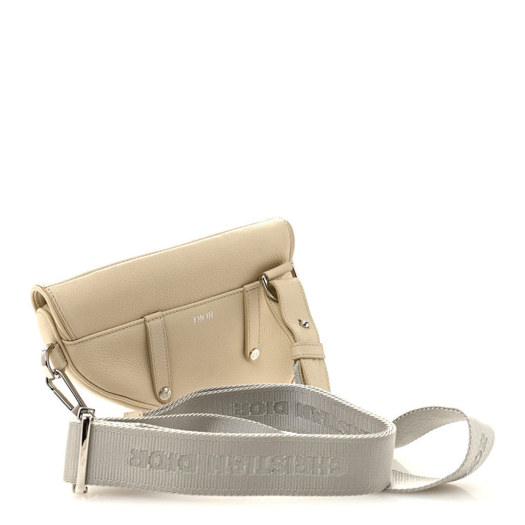Grained Calfskin Mens Mini Saddle Bag Latte