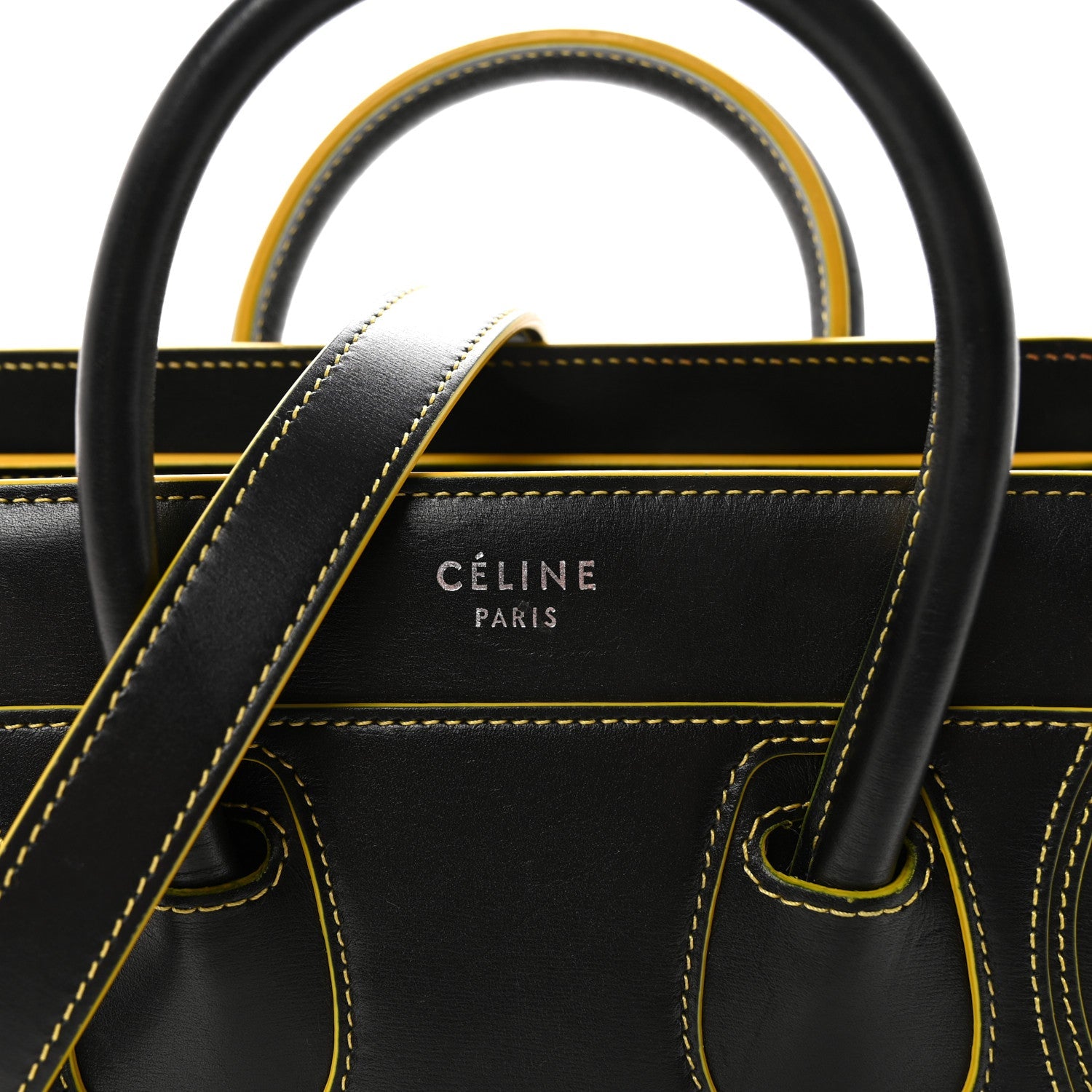 Satin Calfskin Nano Debossed Luggage Black Yellow