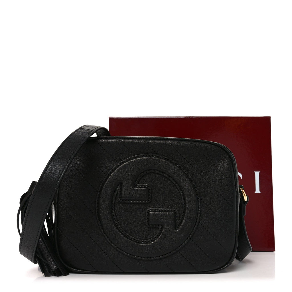 Sakai Be Green Calfskin Diagonal Stitched Small Blondie Shoulder Bag Black