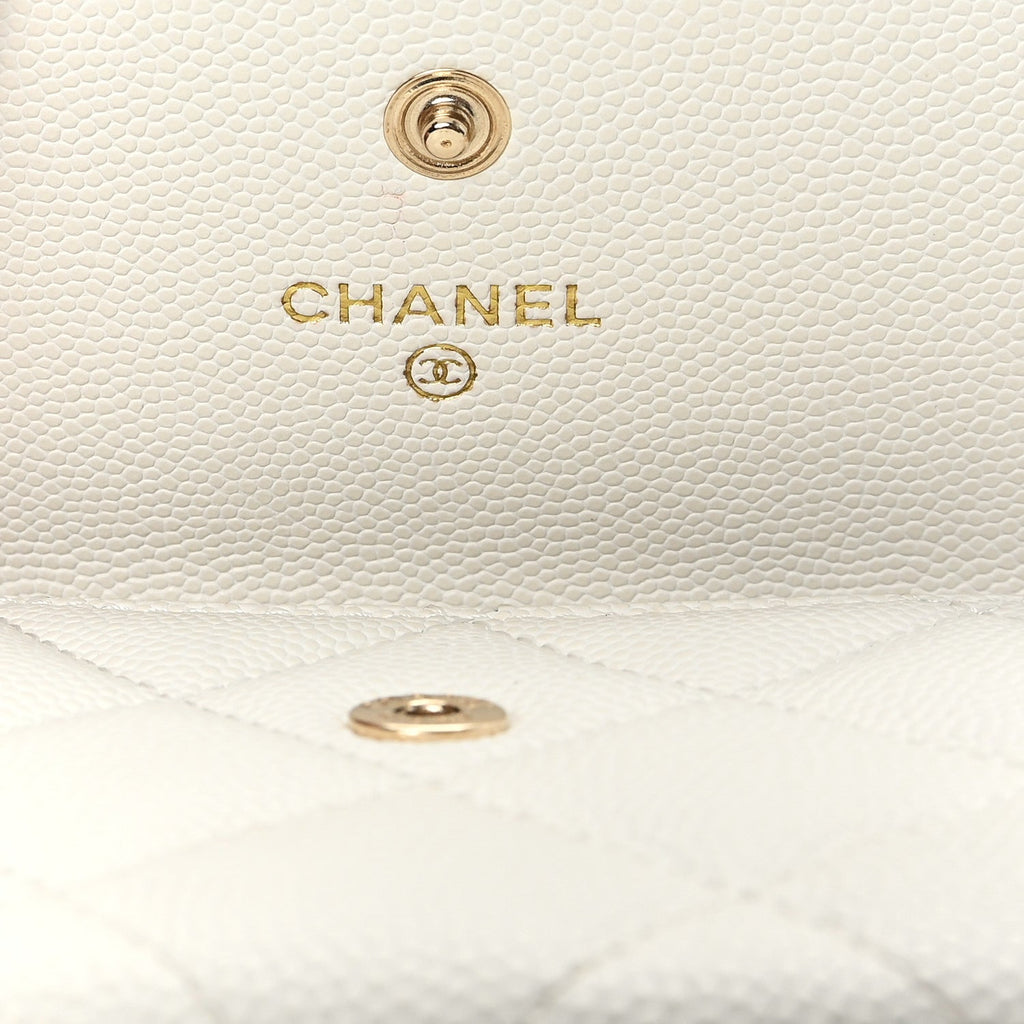 Caviar Quilted Chain CC Quilted Compact Flap  Holder White