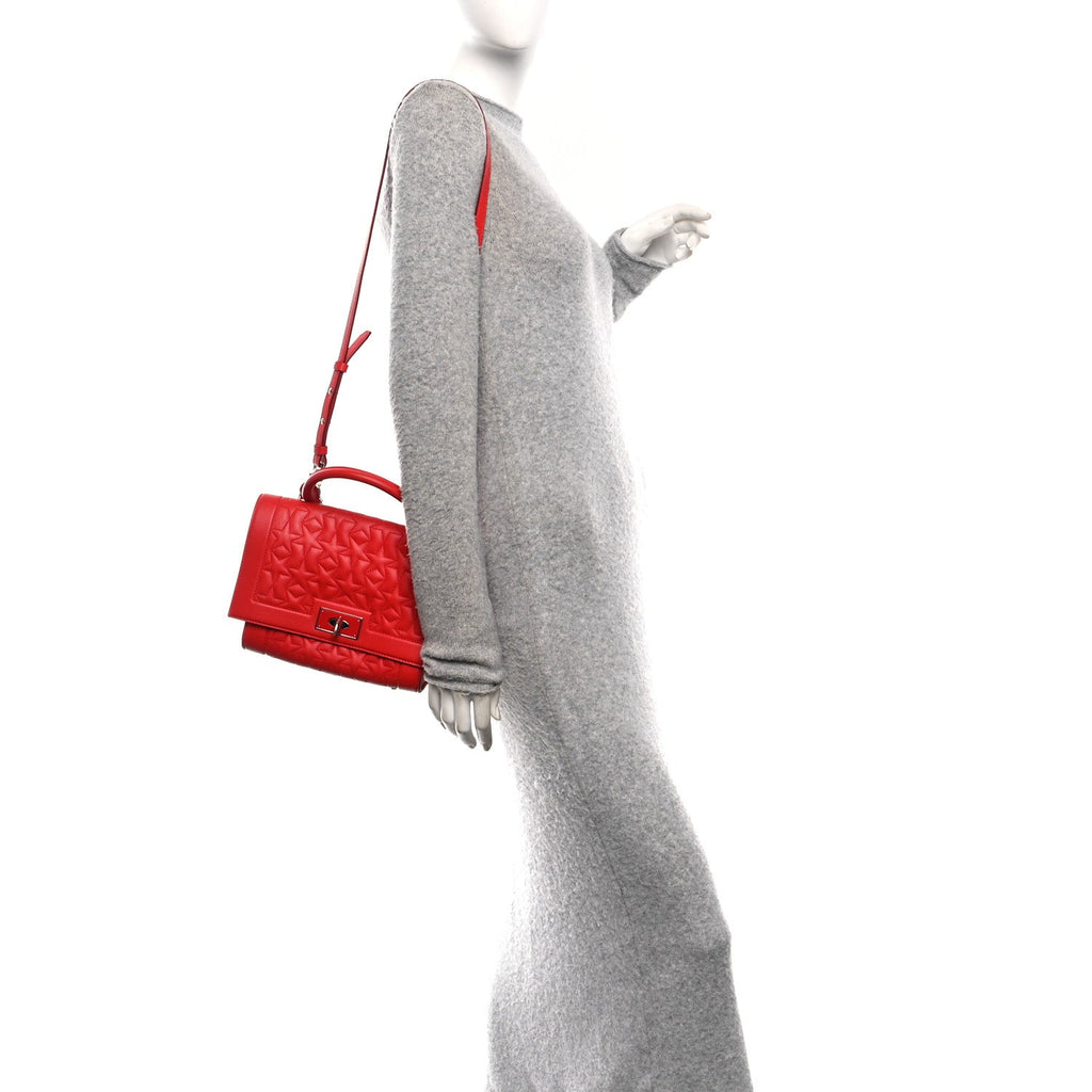 Calfskin Star Quilted Mini Shark Lock Satchel Medium Red