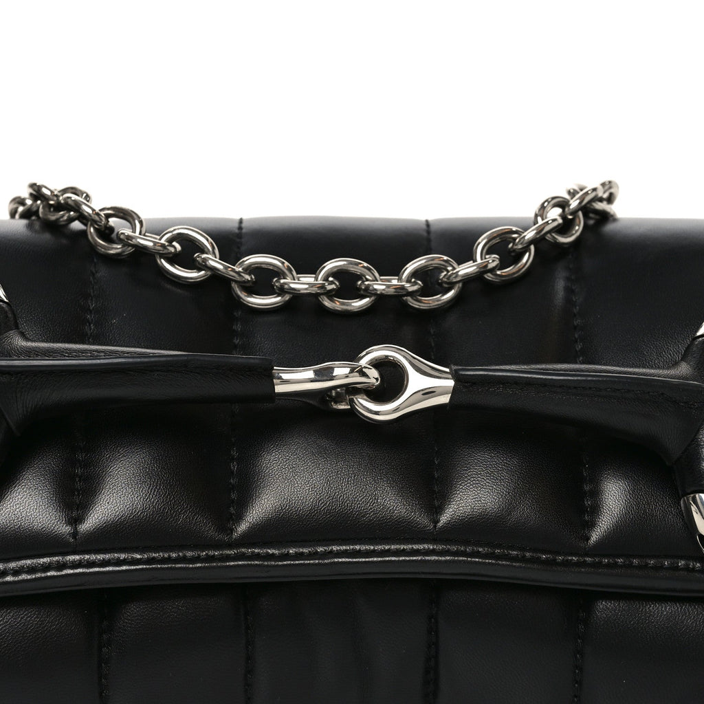 Nappa Vertical Matelasse Medium Maxi Horsebit Chain Shoulder Bag Black