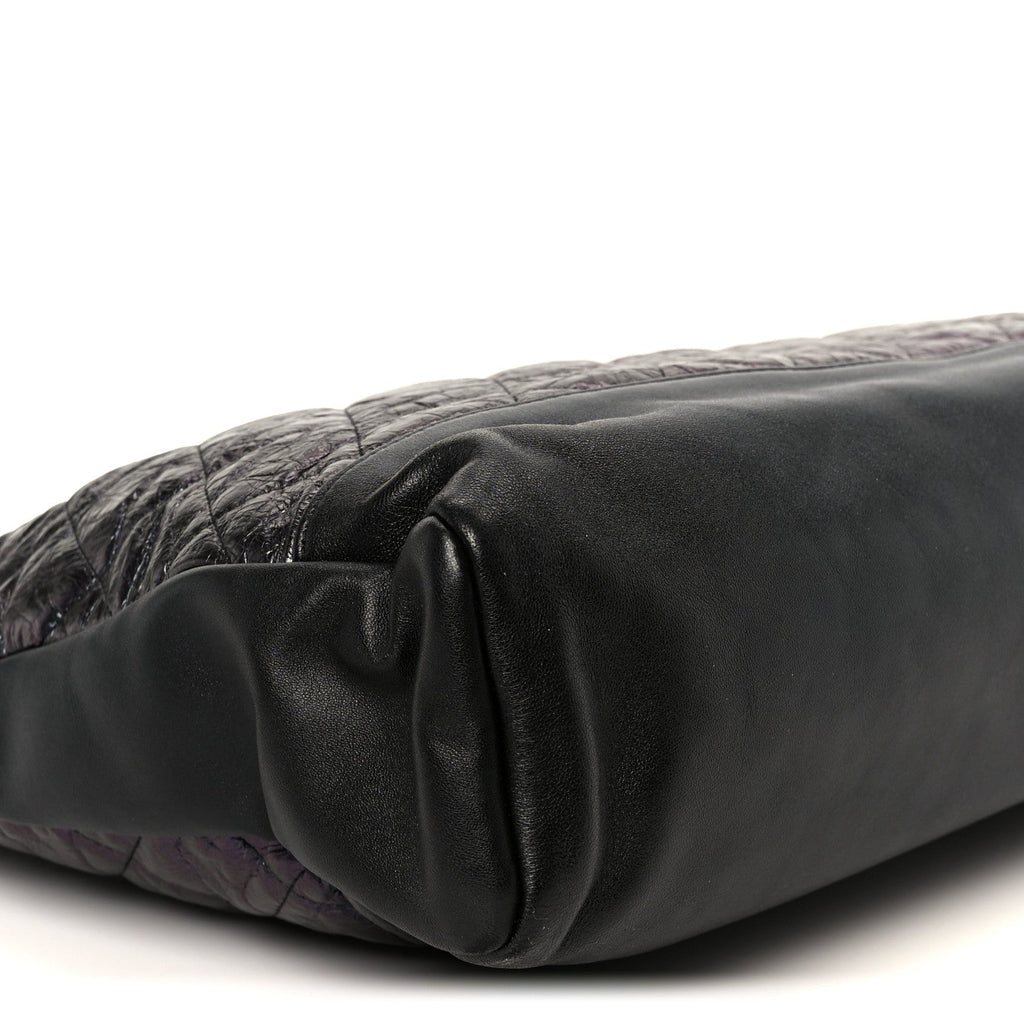 Crumpled Calfskin Quilted 31 Large Shopping Bag Black