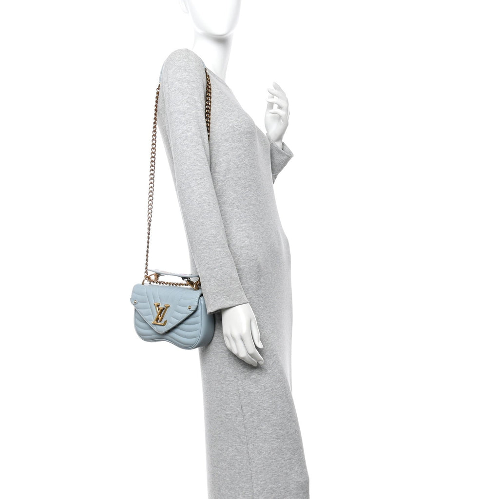 Calfskin New Wave Chain PM Porcelain Blue
