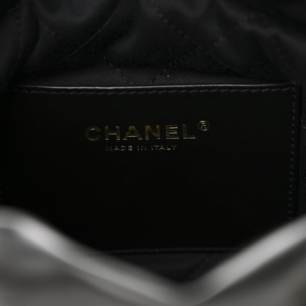 Shiny Calfskin Striped Mini Chanel 22 Black White