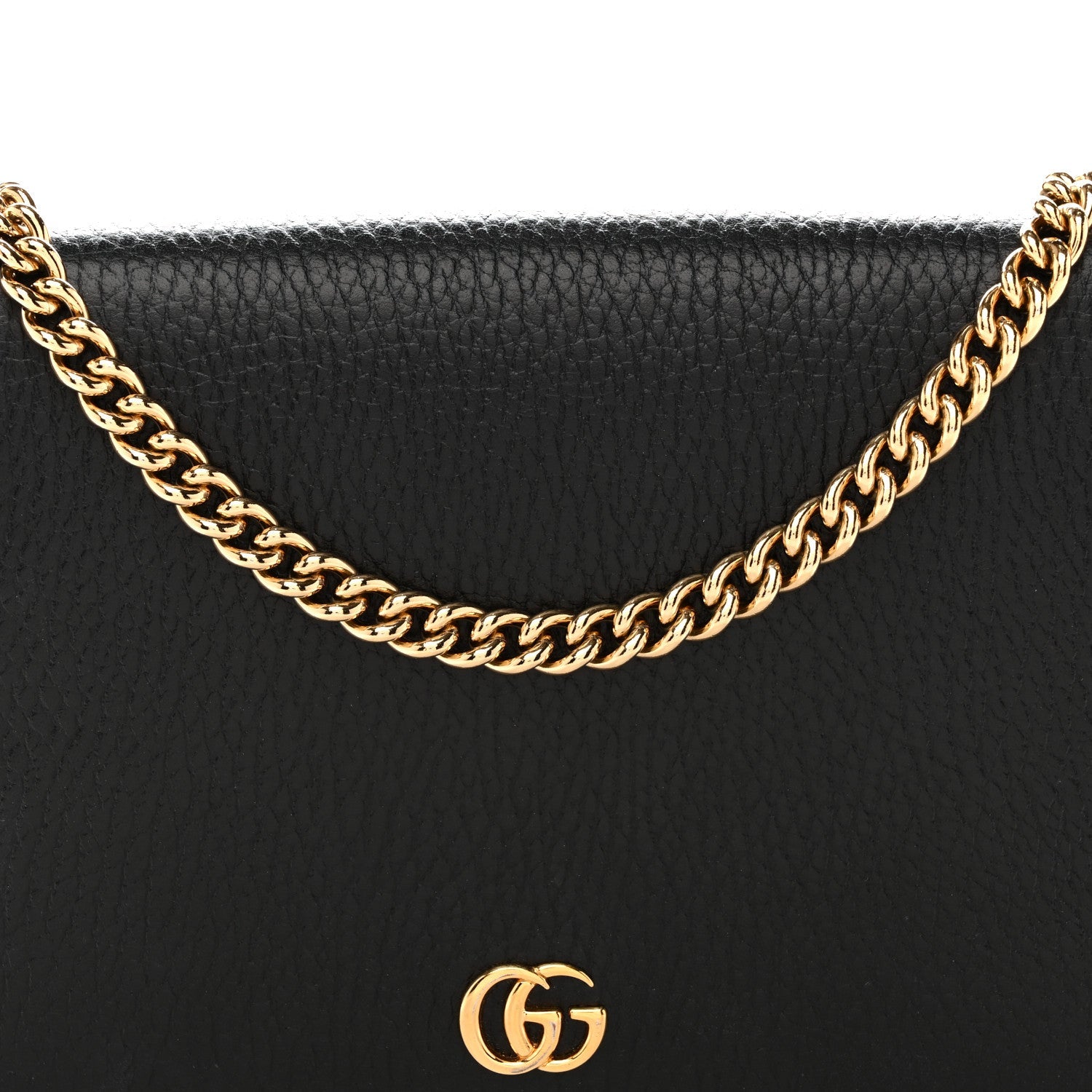 Dollar Calfskin Mini GG Marmont Chain Wallet Black