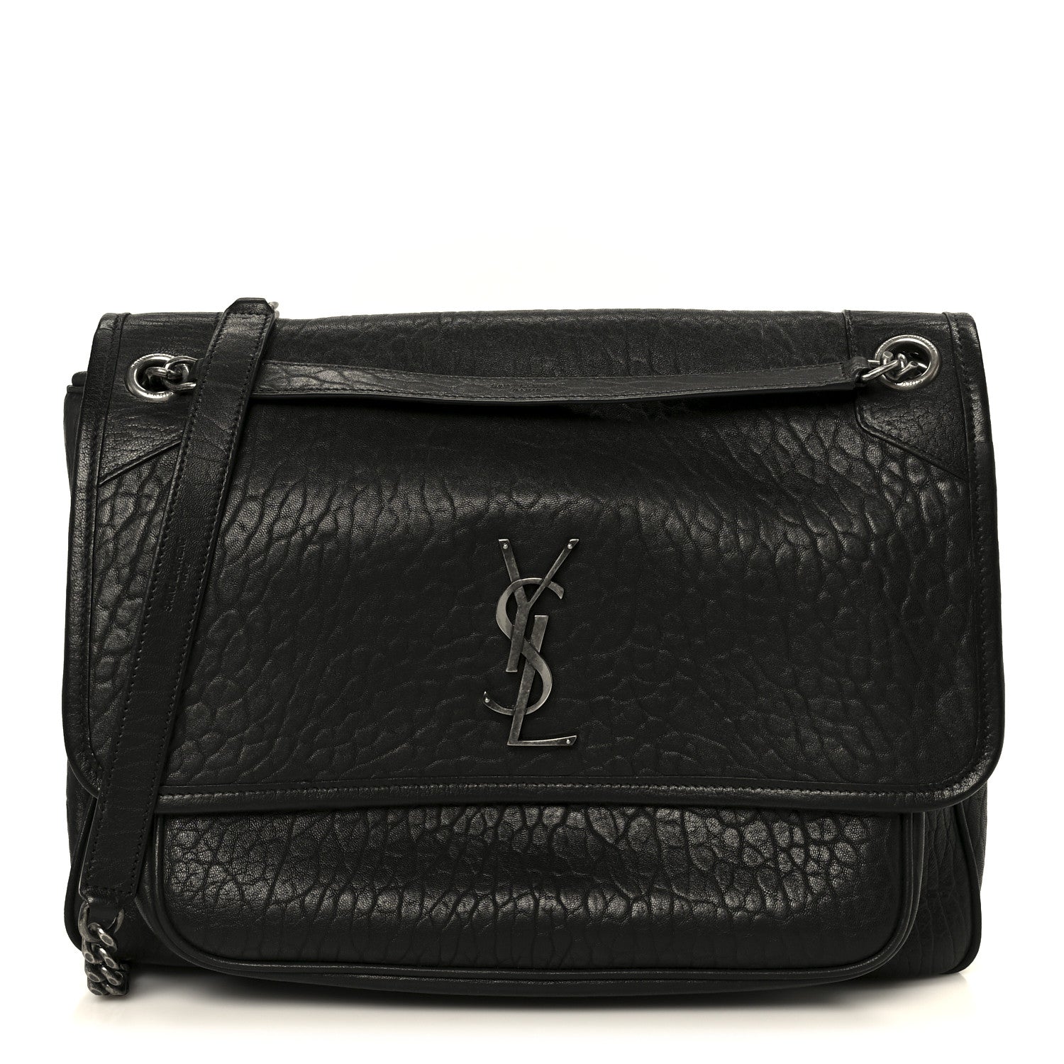Grained Lambskin Monogram Large Niki Chain Satchel Black