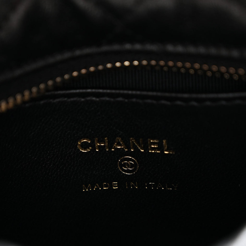 Lambskin Quilted Chain Around Pouch Black