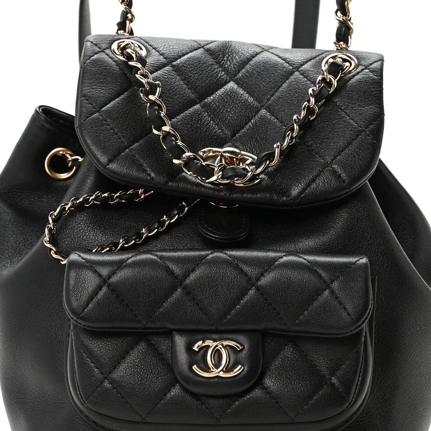 Glazed Aged Calfskin Quilted Small Duma Drawstring Backpack Black