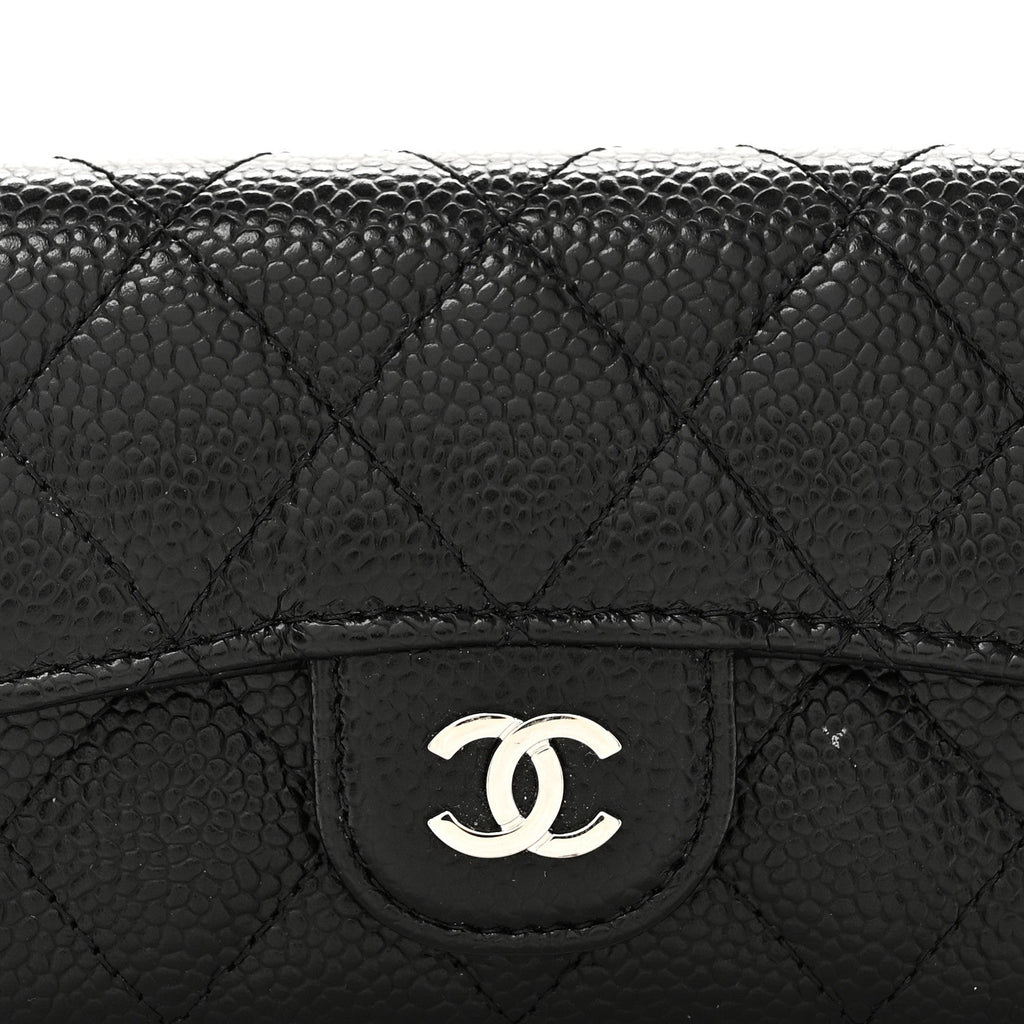 Caviar Quilted Flap  Holder Wallet Black