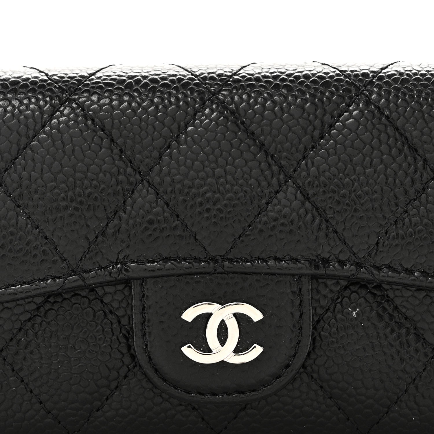 Caviar Quilted Flap  Holder Wallet Black