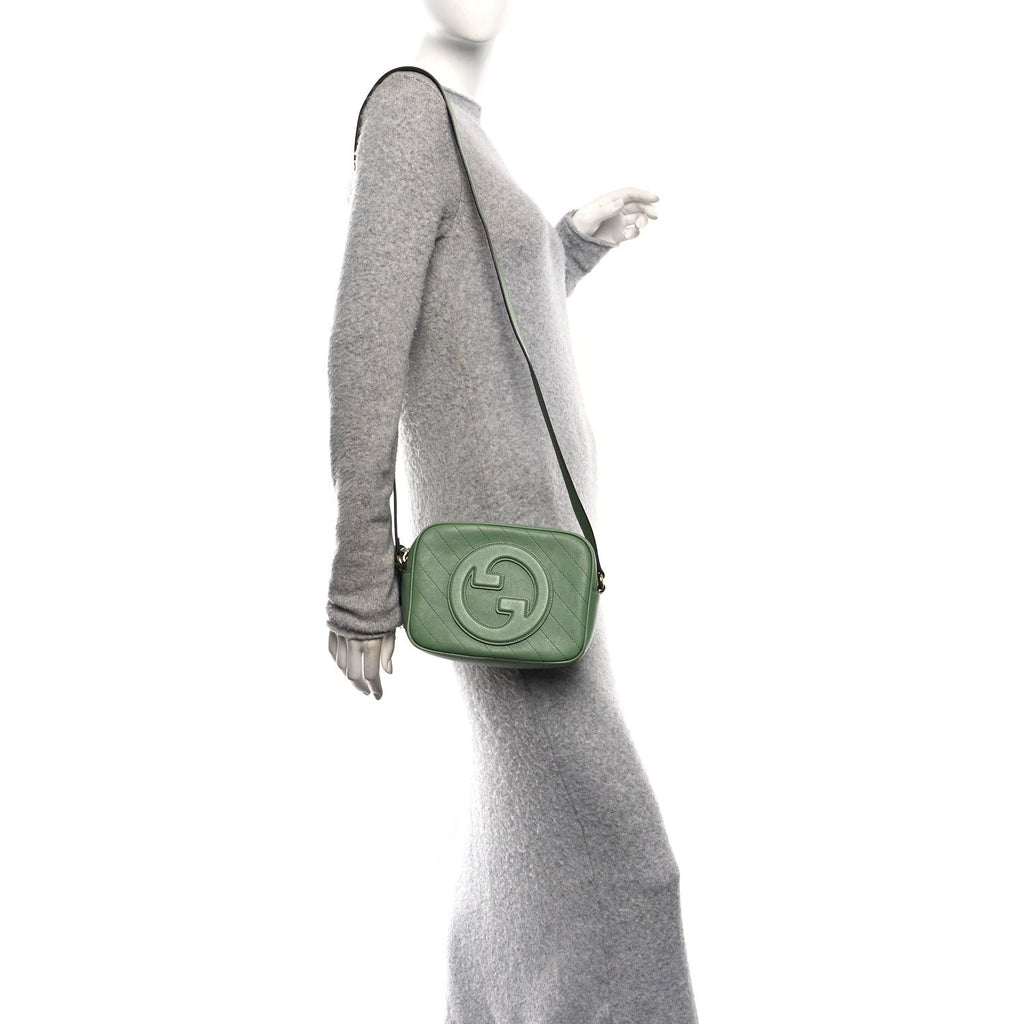 Sakai Be Green Calfskin Diagonal Stitched Small Blondie Shoulder Bag Light Green
