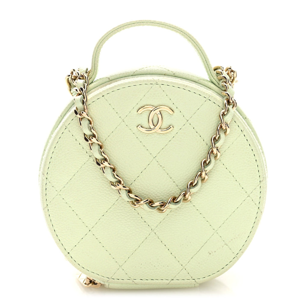Caviar Quilted Round Handle With Care Vanity With Chain Light Green