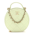 Caviar Quilted Round Handle With Care Vanity With Chain Light Green