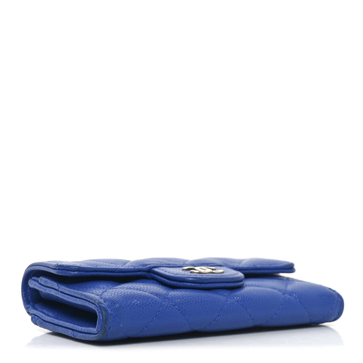 Caviar Quilted Flap  Holder Wallet Blue