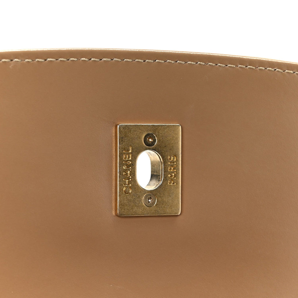 Shiny Calfskin Quilted Suede Goatskin Mini Messenger Beige