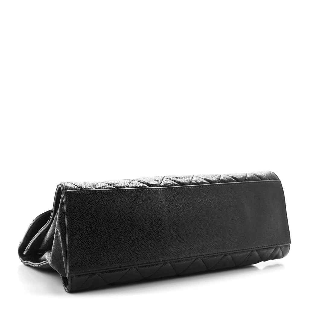 Crumpled Grained Calfskin Jumbo CC Crave Flap Black