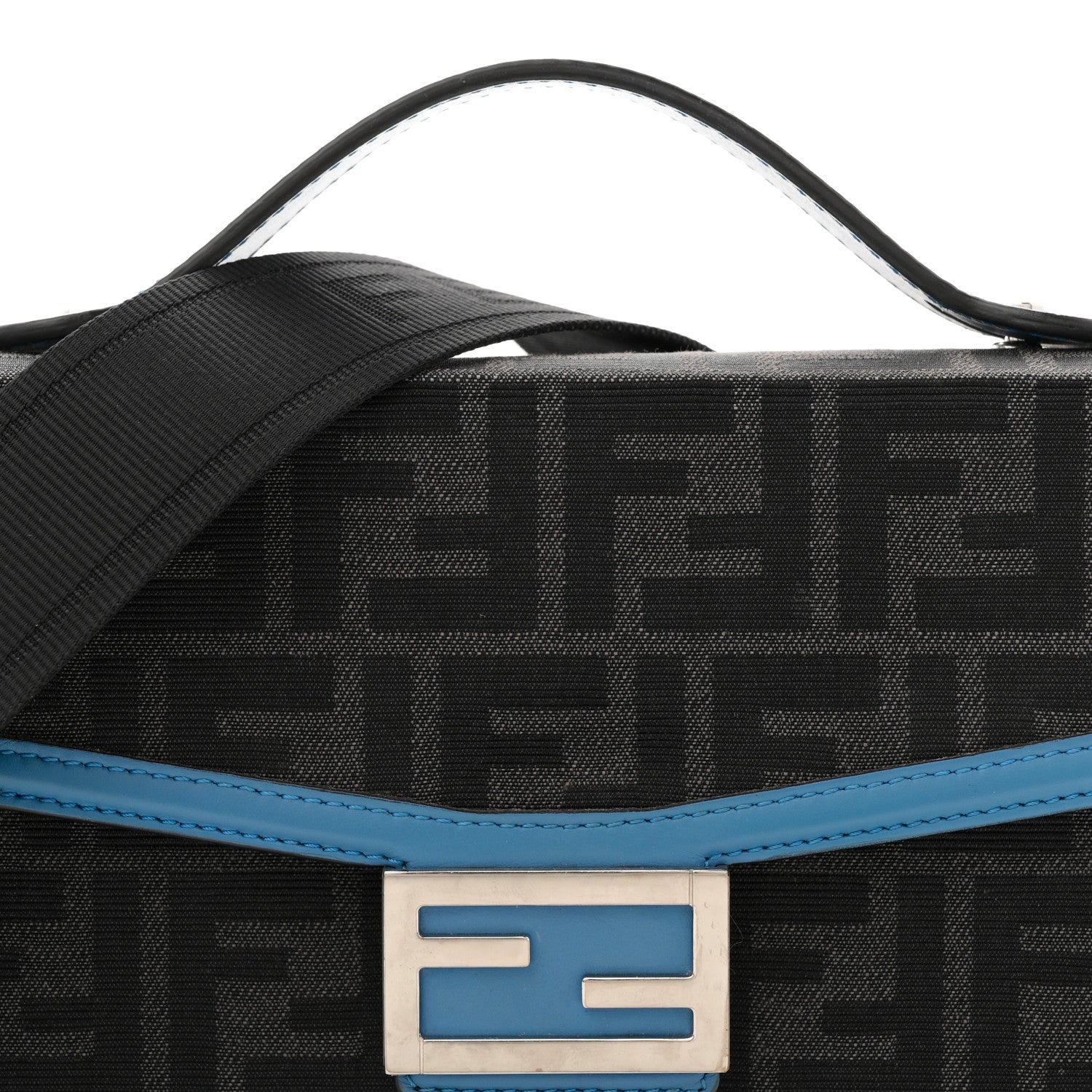 Recycled Fabric Jacquard Vitello King FF 1974 Baguette Soft Trunk Asfalto Black Fiordaliso