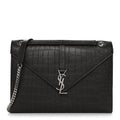 Calfskin Crocodile Embossed Large Monogram Satchel Dark Brown