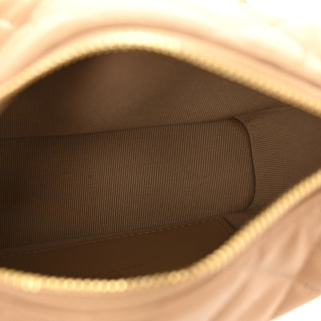 Shiny Caviar My Cush Hobo Clutch With Chain Beige