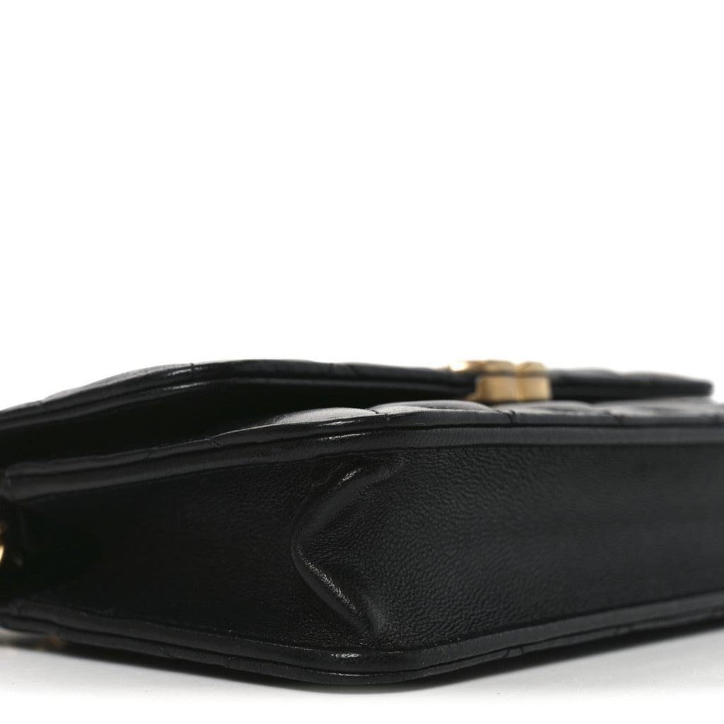 Lambskin Quilted Double Chain Flap Phone Holder With Chain Black