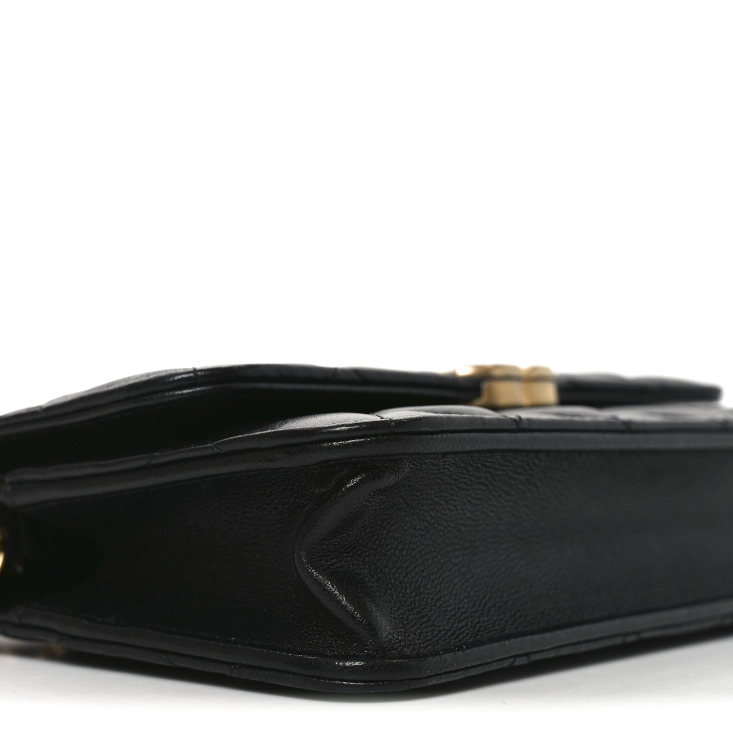 Lambskin Quilted Double Chain Flap Phone Holder With Chain Black