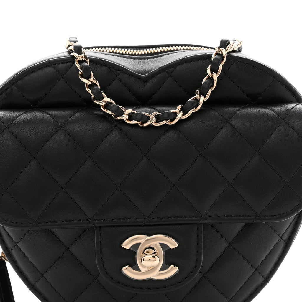 Lambskin Quilted CC In Love Heart Bag Black