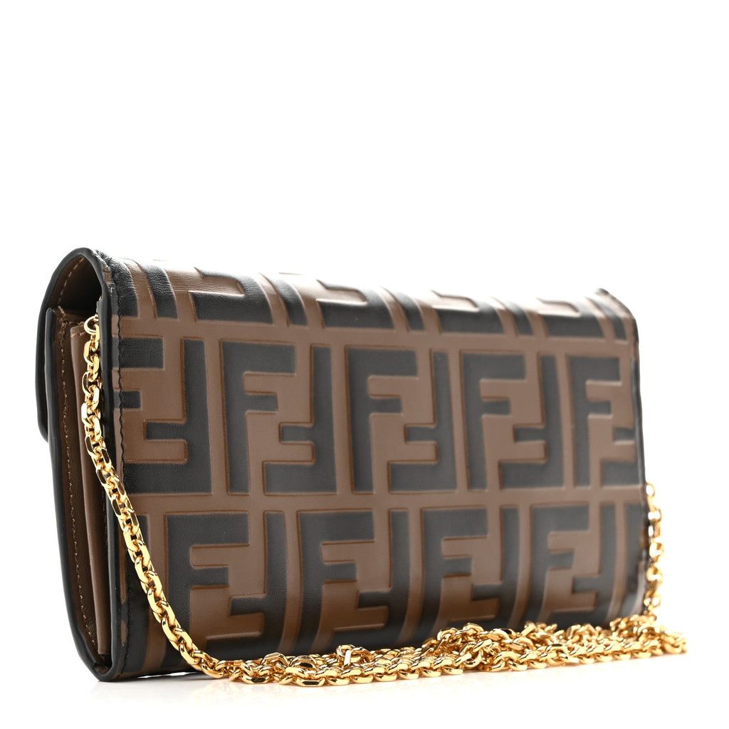 Vitello Soft F is Fendi Bi-Color FF 1974 Embossed Continental Envelope Wallet On Chain Maya Black