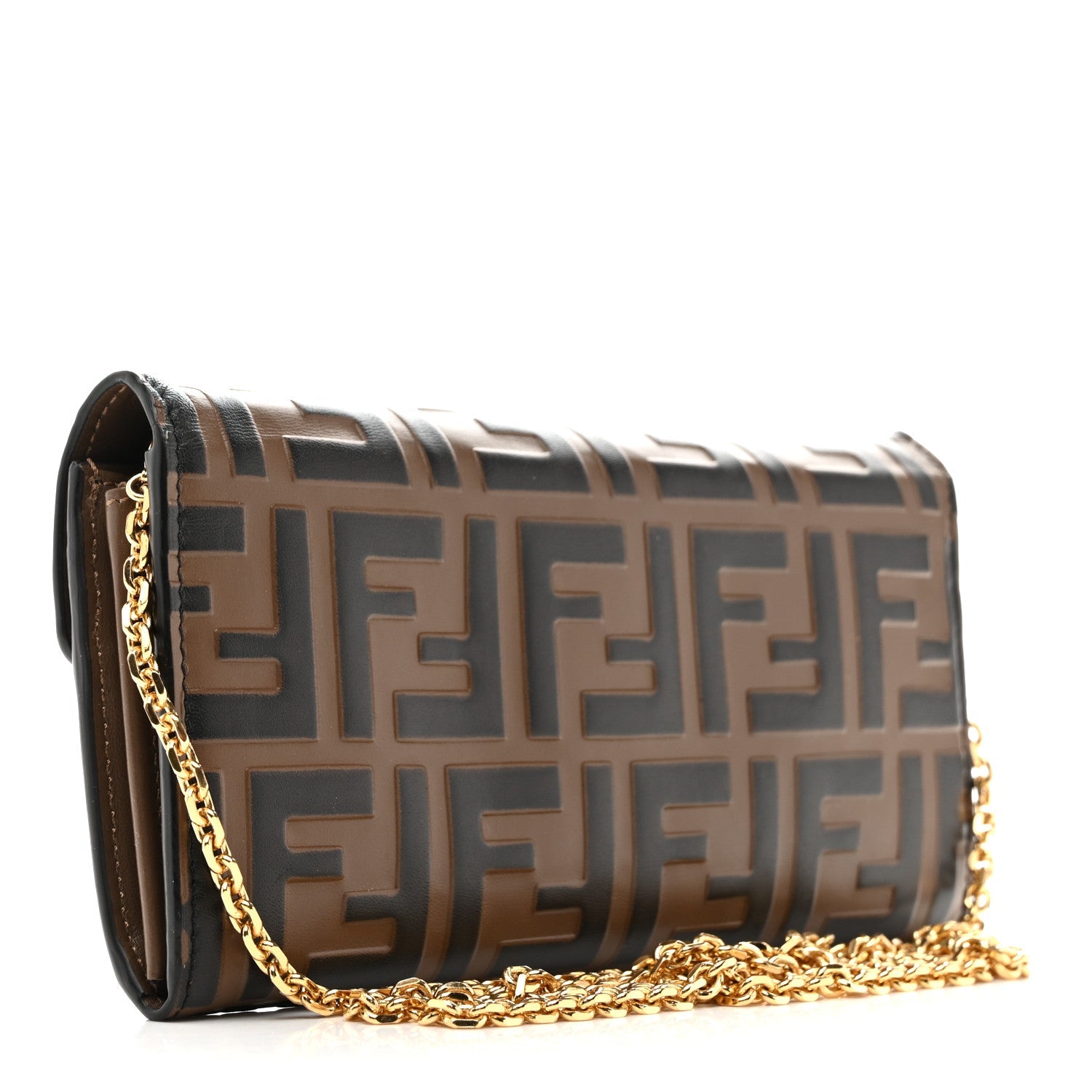 Vitello Soft F is Fendi Bi-Color FF 1974 Embossed Continental Envelope Wallet On Chain Maya Black