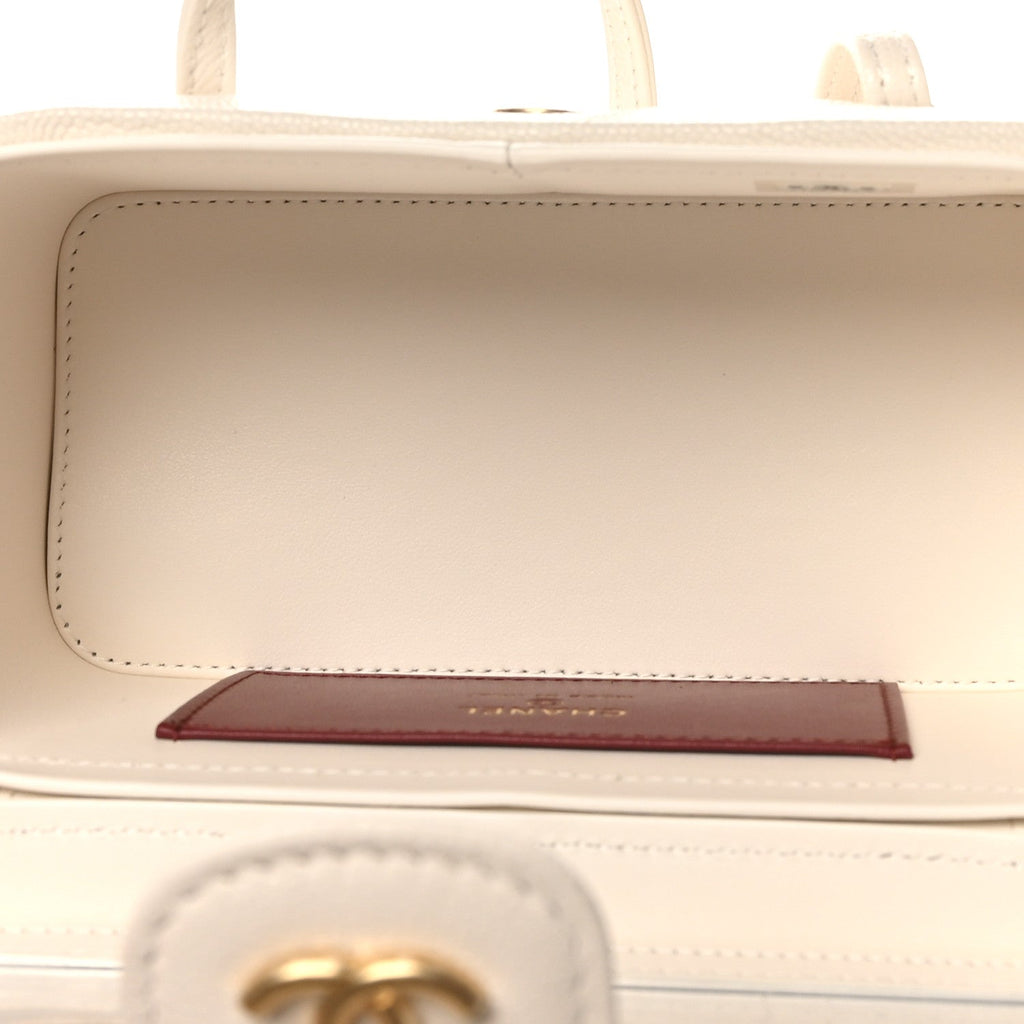 Shiny Caviar Preppy Coco Long Vanity With Strap White