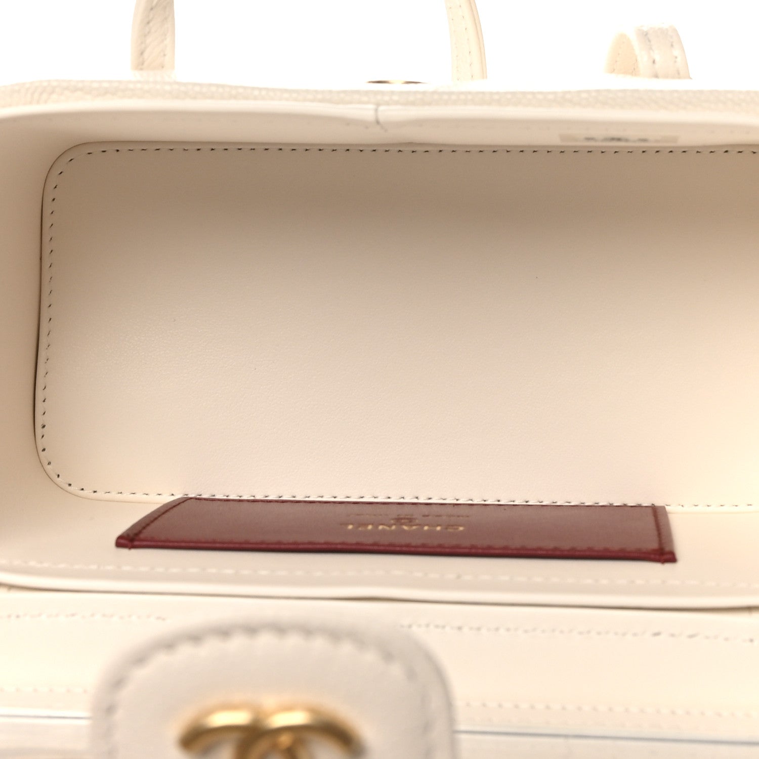 Shiny Caviar Preppy Coco Long Vanity With Strap White