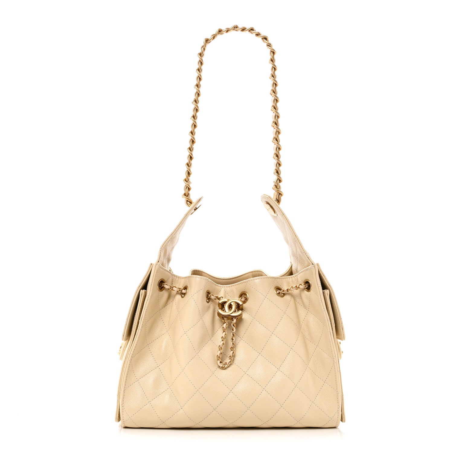 Caviar Quilted Small Chanel 25 Handbag Light Beige