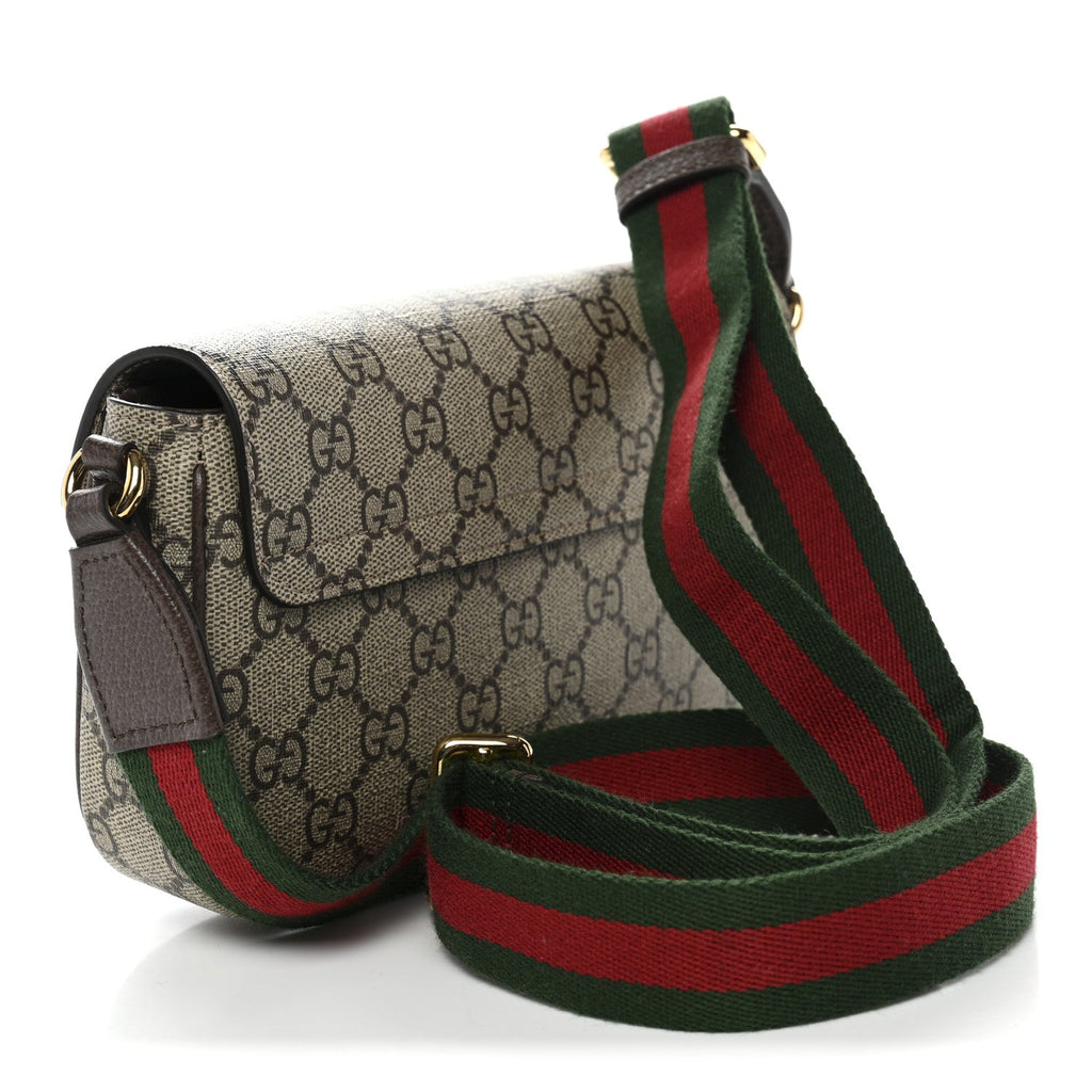 GG Supreme Monogram Textured Dollar Calfskin Web Mini Ophidia Envelope Shoulder Bag Beige Ebony New Acero