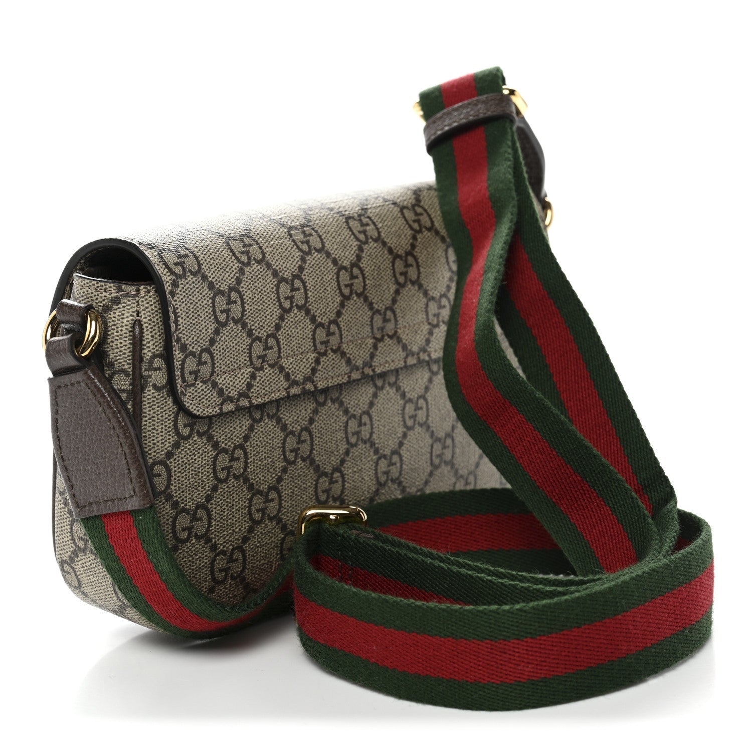 GG Supreme Monogram Textured Dollar Calfskin Web Mini Ophidia Envelope Shoulder Bag Beige Ebony New Acero