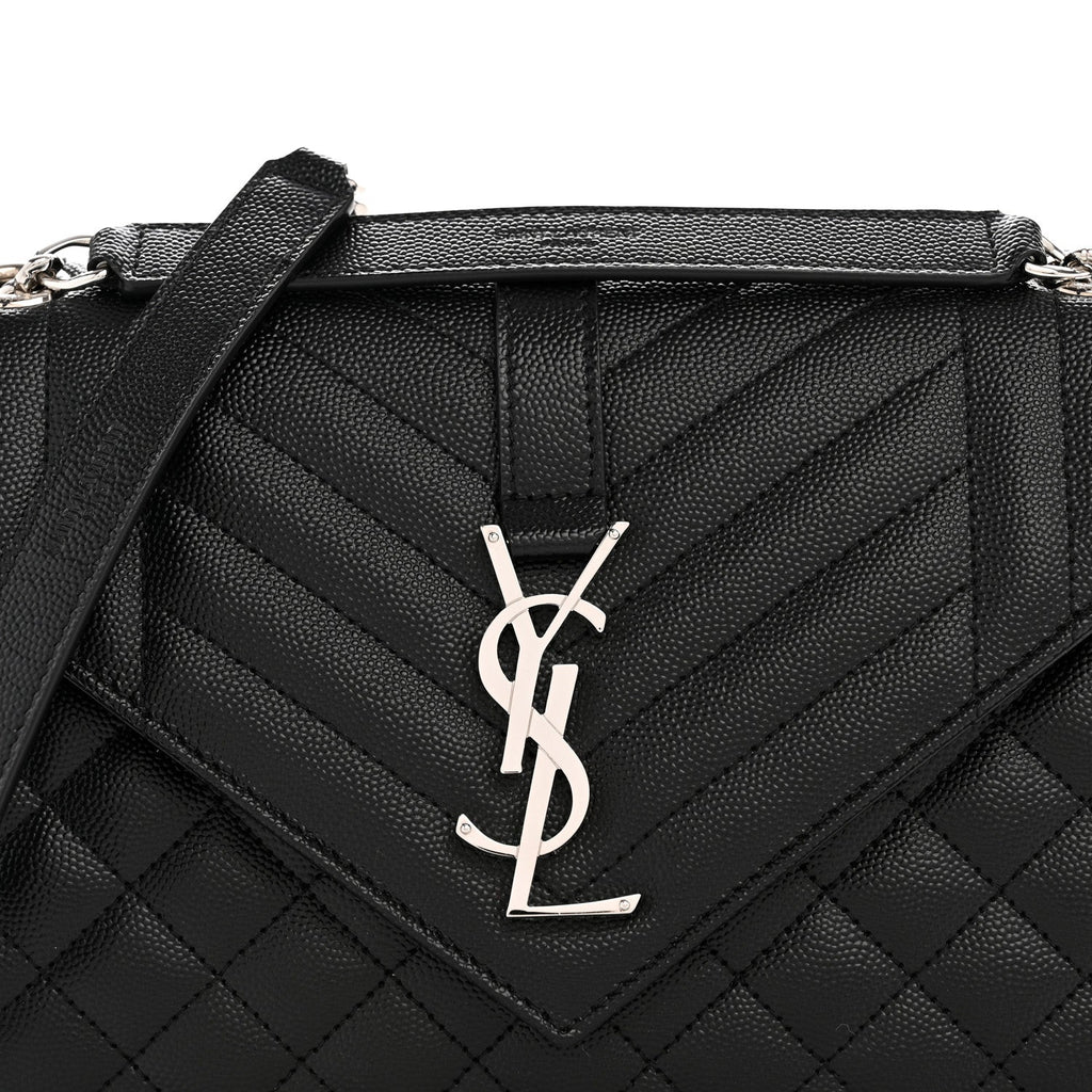 Grain De Poudre Textured Mixed Matelasse Triquilt Medium Monogram Satchel Black