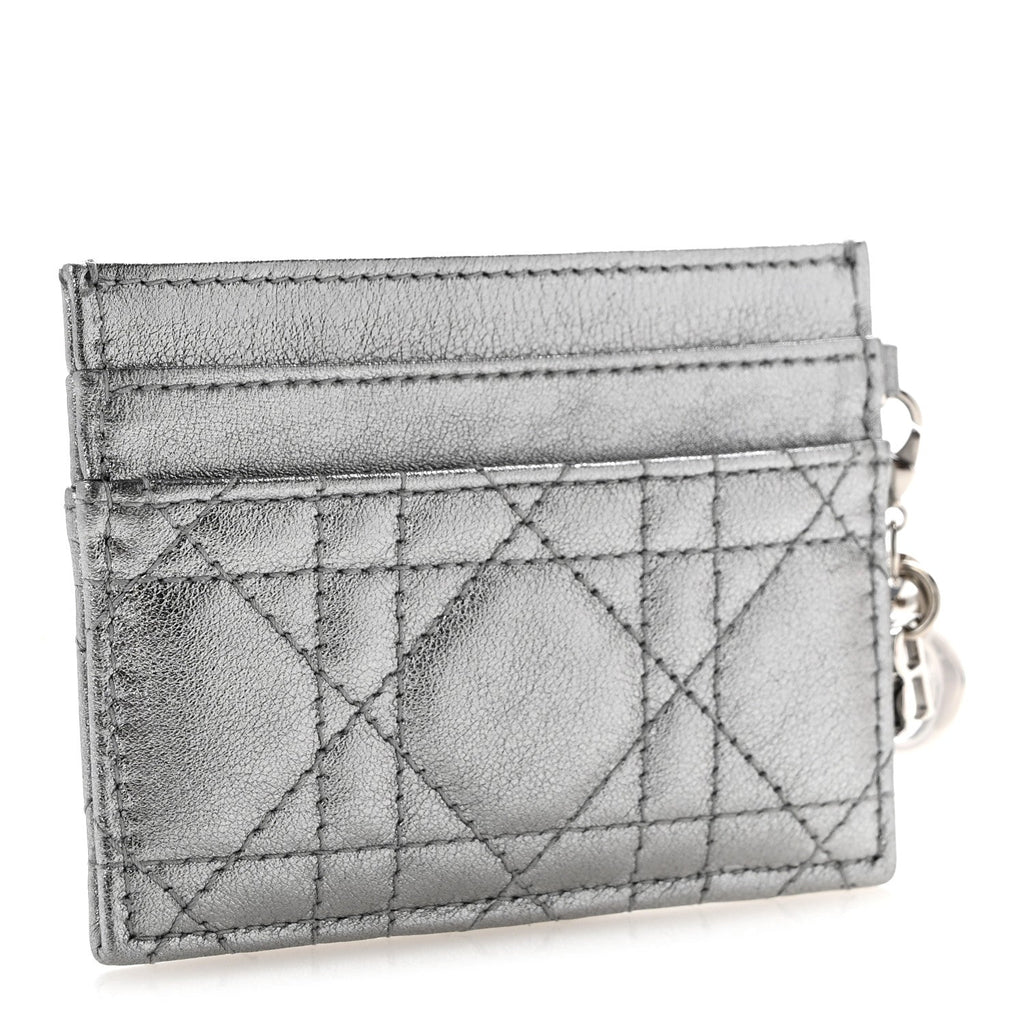 Metallic Calfskin Cannage Lady Dior Freesia  Holder Acciaio Metal