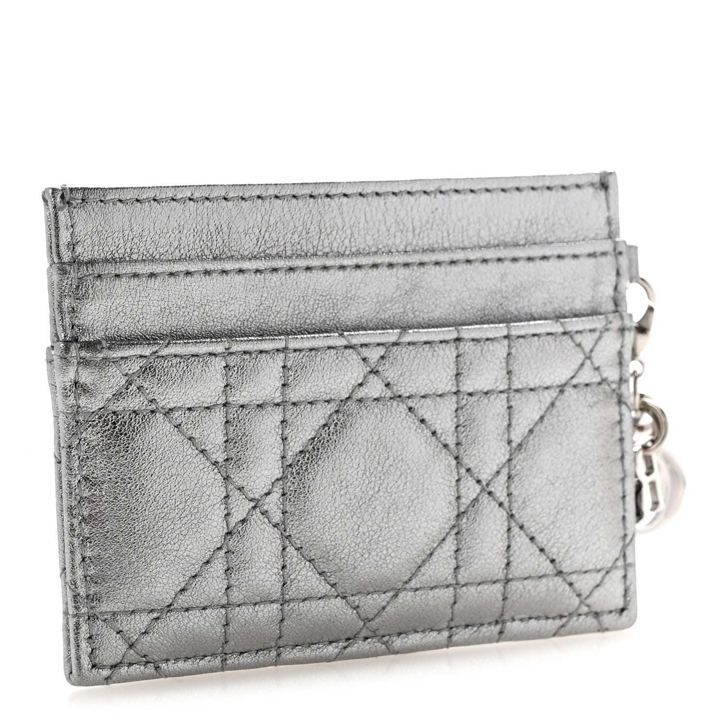 Metallic Calfskin Cannage Lady Dior Freesia  Holder Acciaio Metal
