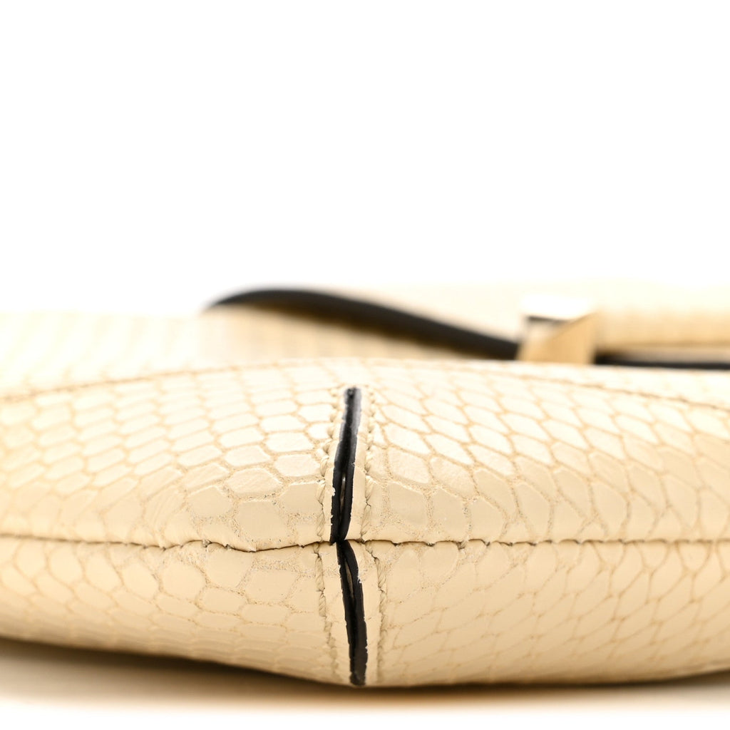 Elaphe Snakeskin Printed Bar Slim Clutch Buttermilk