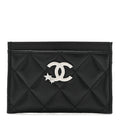 Lambskin Crystal Quilted Studded CC  Holder Black