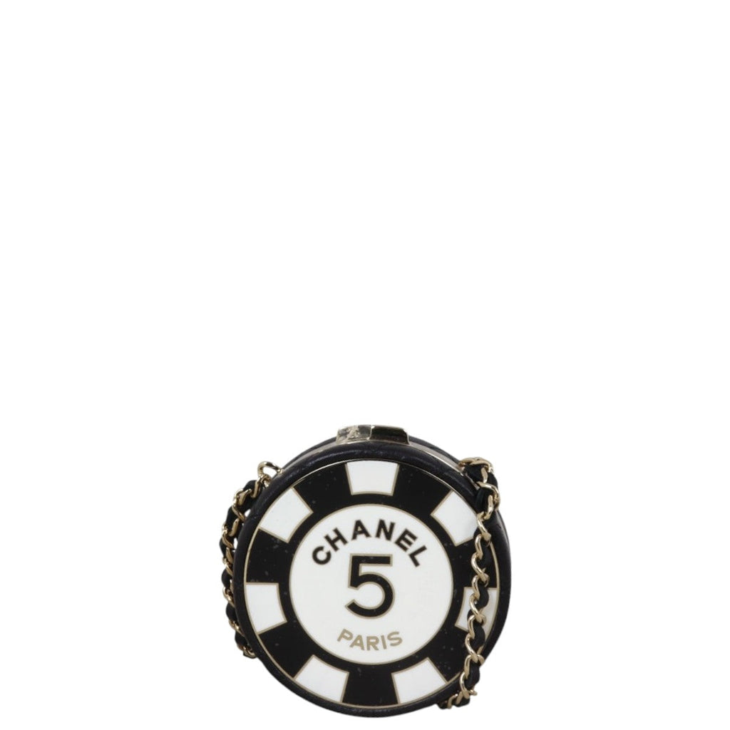 Chanel Enamel Round Poker Chip Clutch With Chain
